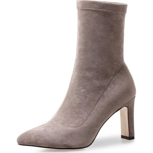 New fashion high-heeled boots fall 2018 point suede boots in the 40-43 code 18917