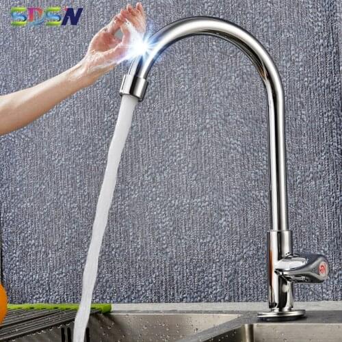 Single Cold Kitchen Faucets SDSN Luxury Touch Kitchen Faucet Quality Brass Cold Sensor Kitchen Tap Handfree Touch Kitchen Tap