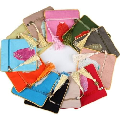Wholesale 10PCS Retro hemp dual-use bag high craft clothes zipper bag embroidered jewelry bag
