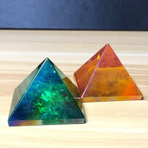 Natural crystal quartz electroplated color carved pyramid home decoration & gem