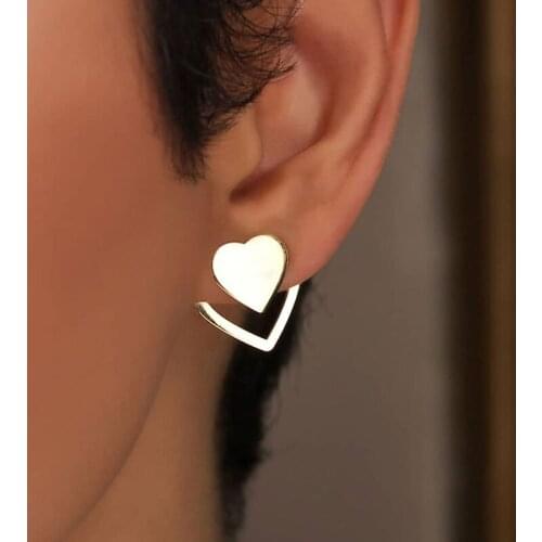 Simple Double Layer Hollow Out Heart Earrings Elegant Womens Wedding Party Metal Stud Earrings Romantic Jewelry Girl Gift