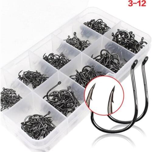 500pcs 1 Box Size 3# - 12# High-carbon Steel Fishing Hook Black Fish Hook Carp Fishing Jig Hook