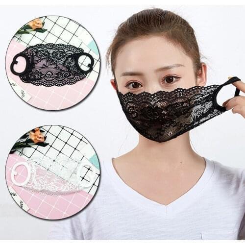 Sexy Black Lace Mask Women Girl Single Layer Breathable Slik Mask For Face Female Summer Sunscreen Masque Earloop Bandage Маска