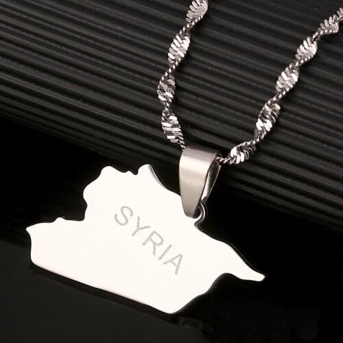Stainless Steel Silver Color SYRIA Map Flag Pendant Necklaces Syrians Map Chain Jewelry