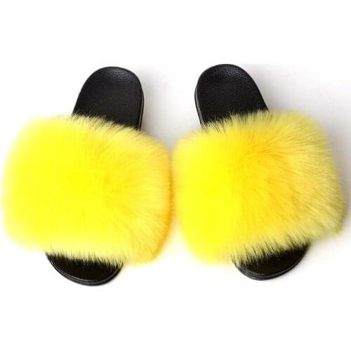 Women Shoes Artificial Fur Slippers Ladies Fur Slippers Home Slippers Fox Fur Sandals Beach Slippers Plush Slippers Fur Slides