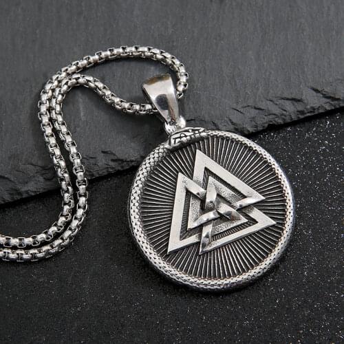 Vintage Viking Valknut Pendant Stainless Steel Compass Necklace Nordic Mythology Viking Ouroboros Necklace Pendant Jewelry Gift