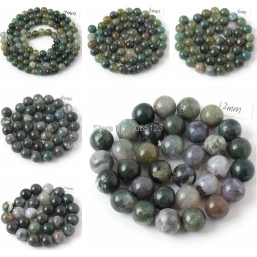 High Quality Natural Round Moss Agates 2/3/4/6/8/10/12/14/16mm Necklace Bracelet Jewelry DIY Gems Loose Beads 15 Inch wj60