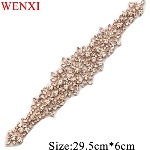WENXI 30PCS Wholesale Wedding Dress Belt Rose Gold crystal Rhinestones Appliques For Bride Gown Dress Sash WX846