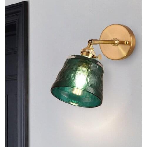 Japanese Art Glass Wall Lamp Dark Green Tea Brown Transparent Hammer Pattern Wall Light Simple Modern Sconce E27