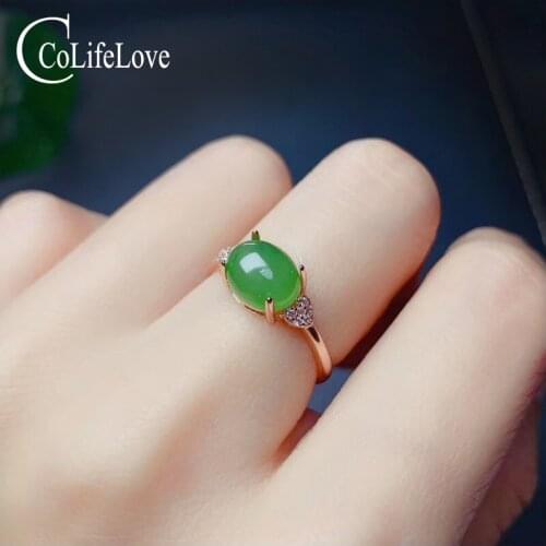 CoLife Jewelry Simple 925 Silver Jasper Ring for Daily Wear 7mm*9mm Natural Jasper Silver Ring Birthday Gift for Woman