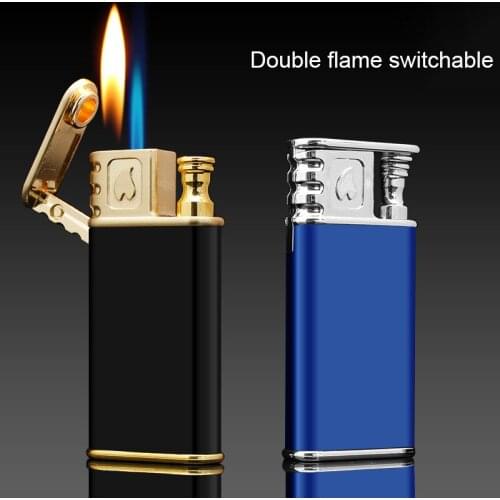 Torch Lighter Double Flame Switchable Lighter Metal Creative Refillable Butane Gas Lighter Cigarette accessories