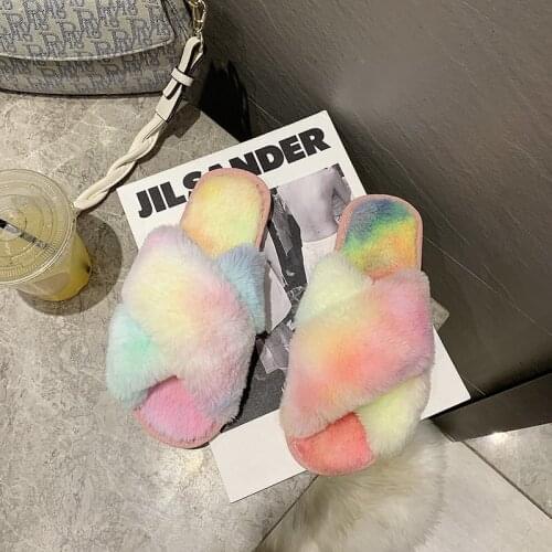 Womens Shoes Soft And Comfortable Casual Colorful Fur Slippers Vanny Factory Store