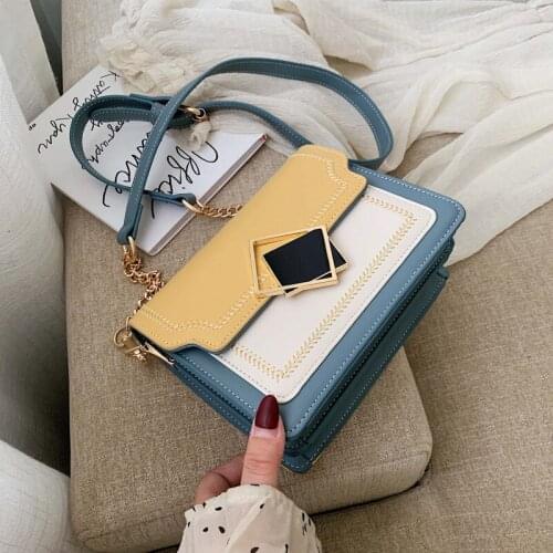 Woman Chain Pu Leather Crossbody Bag Luxury Small Shoulder Messenger Bag Special Design Female Travel Handbag Contrast Color Sac