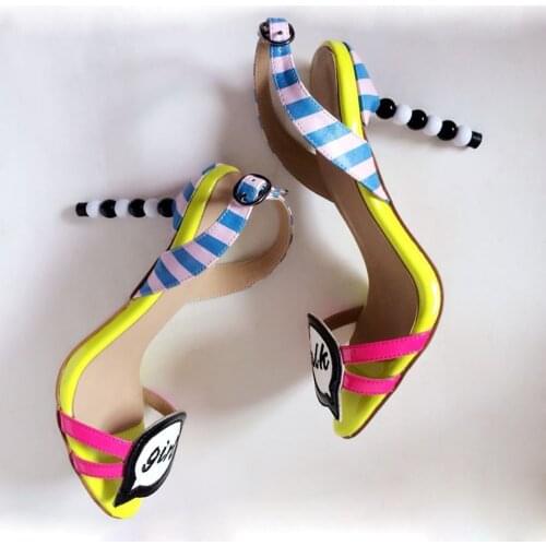 2022 Buty Damskie Genuine leather sandals women string beaded high heels striped catwalk T show letter decor gladiator shoes
