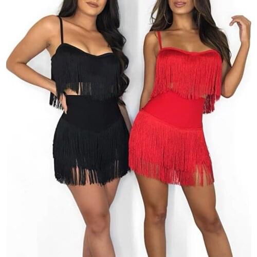 Top Quality Sexy Strap Sleeveless Tassel Tops Short 2 pieces Bandage Women Sets Rolling Party Sets
