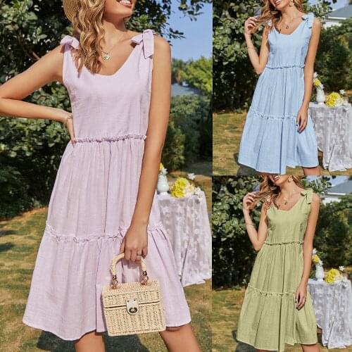 Womens 2021 summer new cotton and linen disorder in Europe and the butterfly knot bind in flax long dress