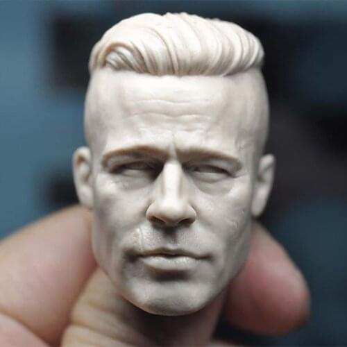 Unpainted 1/6 Brad Pitt Head Sculpt PVC Male Soldier Head Carving Fit 12'' Action Figure Doll for Painting Exercise