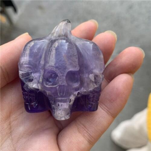 1pcs Natural Fluorite Handmade Skull pumpkin Carving Crystal Healing Reiki Gemstone Home Decor Stone Crystal Craft