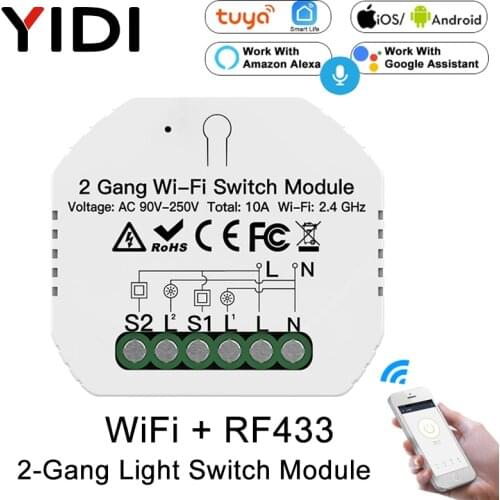 2 Gang DIY Smart WiFi Light Switch Module Breaker Tuya Smart Life APP Voice Remote Control 2 Way Wall Switch Alexa Google Home