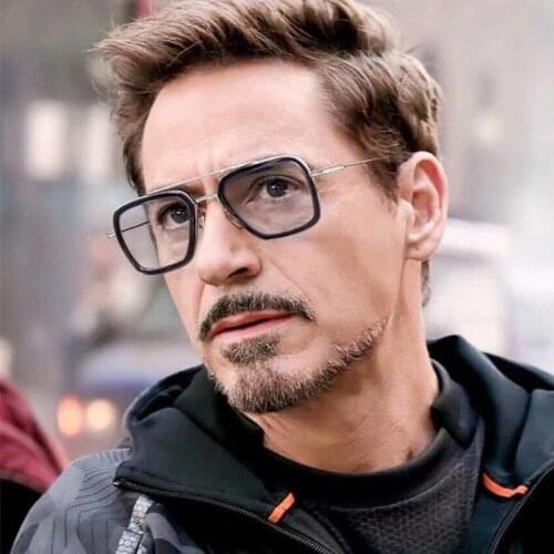 2021 Square Men Edith Sunglasses Vintage Tony Stark Silver Metal Frame Blue Lens Glasses Fashion Women Steampunk Eyewear