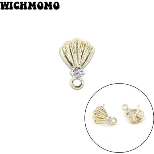 2021 New 13*10mm 10pcs Zinc Alloy Shell Inlay Glass Crystal Earring Base Connectors Linkers for DIY Earring Jewelry Accessories