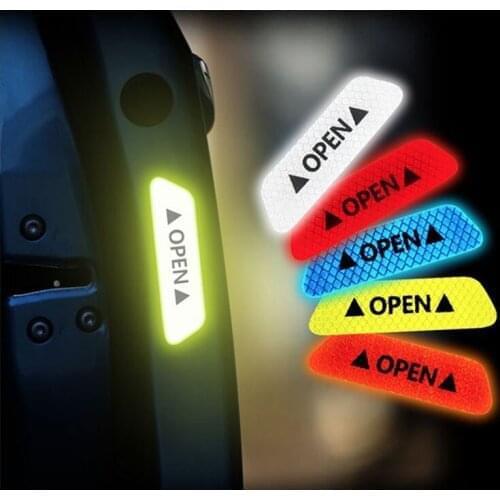 4Pcs Warning Mark Reflective Tape Car Door Sticker Decals OPEN Sign Auto Driving Safety Reflective Strips Exterior Accessories
