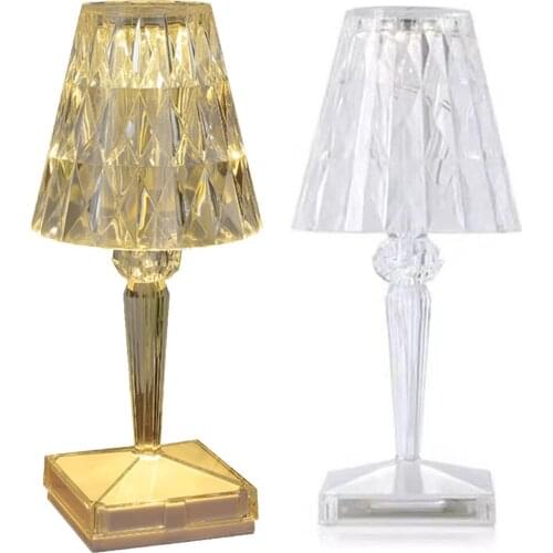 Diamond Table Lamp Crystal Desktop Light Acrylic Decoration Bedside Bedroom Bar Night Light Adjustable Battery/USB Rechargeable