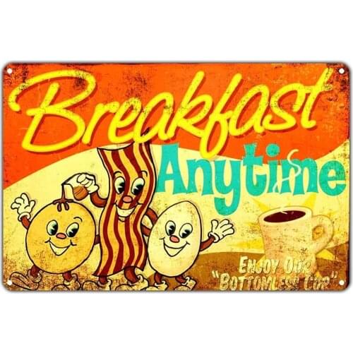 Anjoes Breakfast Anytime Enjoy Our Bottomless Cup 8x12 Vintage Tin Sign Wall Decor