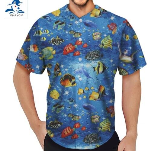 PHAYON Short Sleeve O-Neck Baseball Shirt For Adult Seabed Fishes Print T-shirt Hip Hop Harajuku Streetwear Baseball Jersey