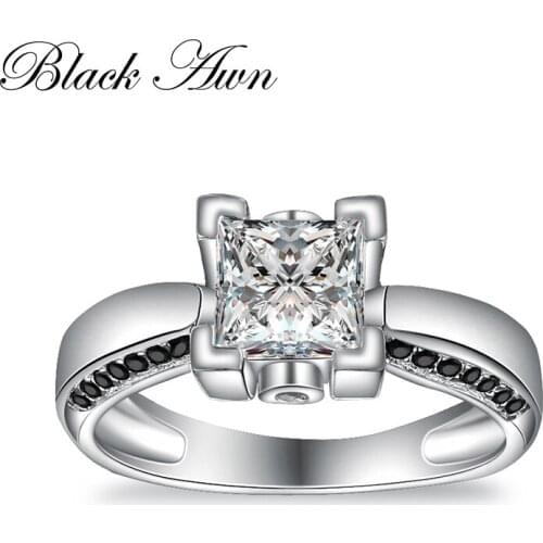 BLACK AWN 2020 New Trendy 925 Sterling Silver Jewelry Square Engagement Rings for Women C399