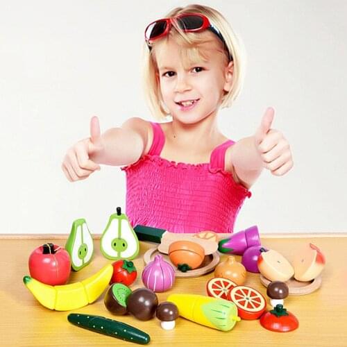 Childrens Magnetic Kitchen Vegetables Fruits Toy Sets With Wooden Barrel Carefully Watch Toy Barrel Play House Game For Kids