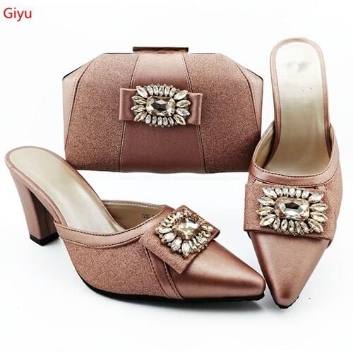 Doershow New Arrival African Wedding Shoes and Bag Set red Color Italian Shoes with Matching Bags Nigerian Women party!!SJK1-42