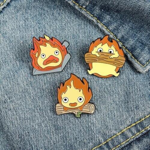 Fire Demon Cassifah Enamel Pin Moving Castle Custom Anime Brooch Lapel Badge Bag Cartoon Jewelry Gift for Kids Friends Wholesale
