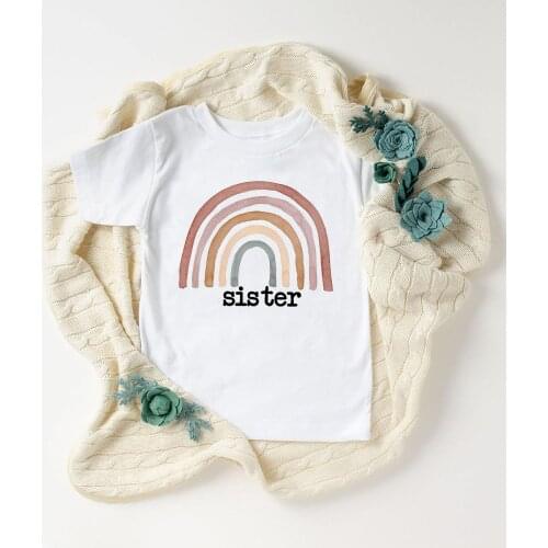 Letter Rainbow Sister Printing Casual Girls Clothes Unisex T Shirt Girl Kawaii Kids Tshirt Boys Shirts 2 3 4 5 6 7 8 9 Years Old