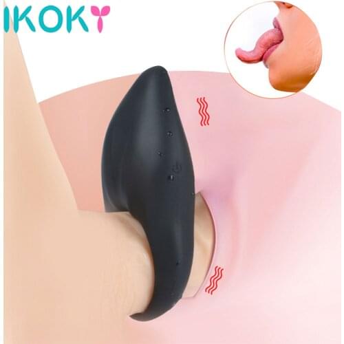 IKOKY Vibrating Cock Ring Delay Ejaculation Clitoris Stimulator Penis Ring Vibrator Sex Toys for Men Gay 10 Speed USB Charged