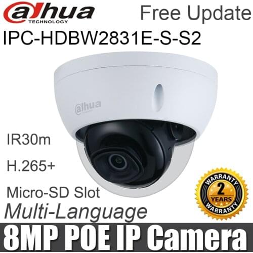 Dahua IP Camera 8MP Fixed-focal Dome IPC-HDBW2831E-S-S2 PoE IR30m SD Card Slot IP67 IK10 H.265+ Network Camera Original