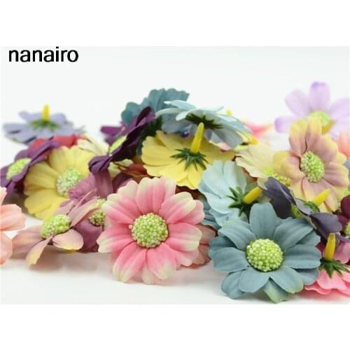 10pcs 4.5cm Silk Sunflower Artificial Flower Head For Wedding Car Decoration DIY Garland Decorative Floristry Fake Flowers
