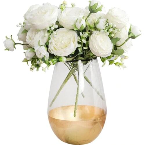 Artificial Silk Flowers Beautiful Rose Peony Small White Bouquet Vases for Home Party Winter Wedding Decoration Diy Plants Wall