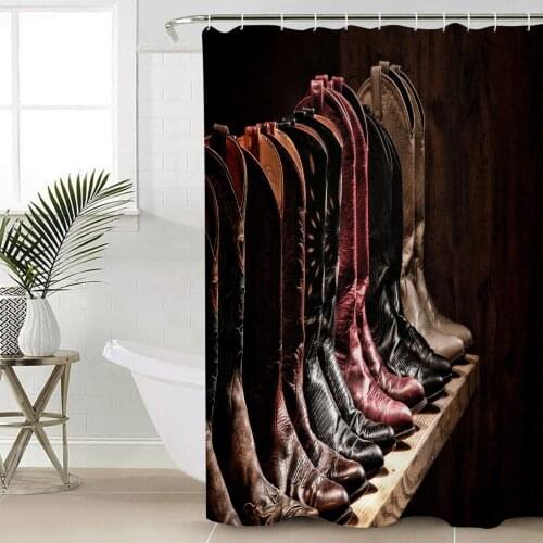 Retro Style Cowboy Boots Shower Curtain Bathroom Decorative Waterproof Polyester Fabric Curtain for Bathroom