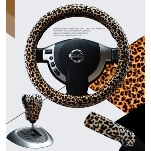 3PCS Leopard Steering Wheel Cover Print Plush Elastic Section Car Steering Wheel Braid Cover Auto DIY Car Accessories Anti-Slip
