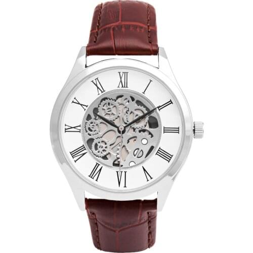 Man and Women Business Watch, Roman Numbers Dial Skeleton Watch