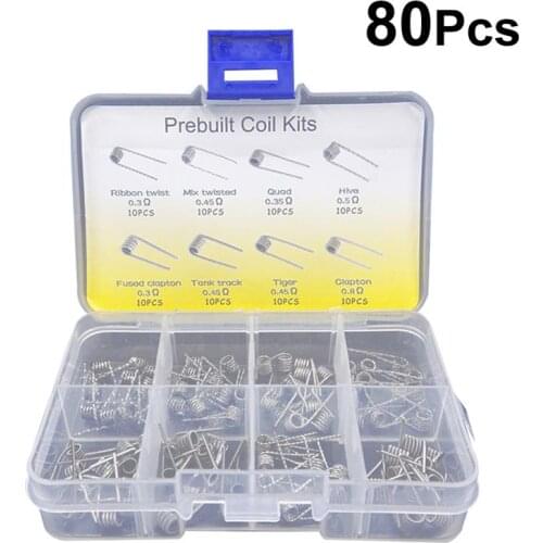 80Pcs Premium 0.3Ω 0.35Ω 0.45Ω 0.5Ω 0.8Ω Premade Coil Set Prebuilt Coils Heating Wire Coil Perfect for RTA RDTA RDA