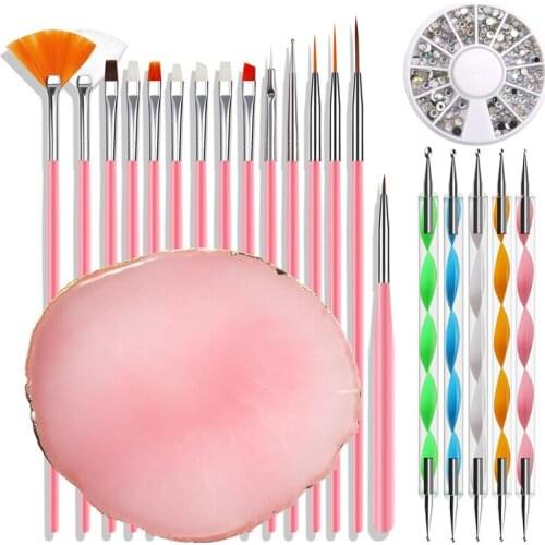 Nail Tool Set Kit With 15pcs Nail Brush,5pcs Nail Dotting Pens,1 Wheel Nail Rhinestones, Resin Nail Art Palettes Drawing Plates