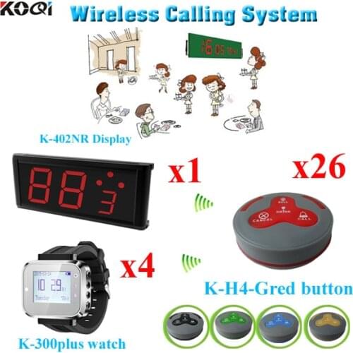 Table Ordering Systems Wireless Communication Equipment 1 Big Display 4 Watch With 26 K-H4 Call Button For Restaurant
