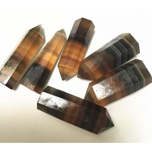 Natural fluorite six prisms Yellow fluorite crystal column color fluorite single tip column ornaments wholesale