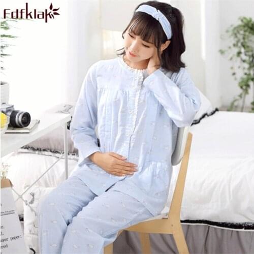 Fdfklak New 2018 Cotton Pregnancy Pajamas Feeding Clothes Casual Home Clothes for Women Maternity Pyjama Set hamile pijama