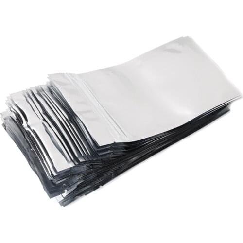 50 Pcs 8.5x14cm Silver Aluminum Foil Mylar Recloeable Ziplock Bag Front Clear Leak Proof #Sep.07