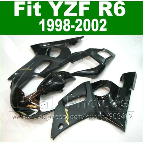 Hot sale Plastic parts for YAMAHA R6 fairing kit 1998 1999 2000 2001 2002 black YZF R6 fairings 98-02 bodywork
