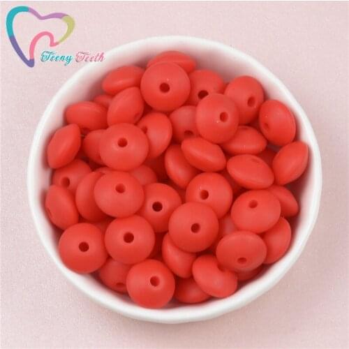 Teeny Teeth 50 PCS Red Silicone Teether Pendant Lentils Beads Silicone Teething Lentils Beads Loose Beads Abacus For DIY Jewelry
