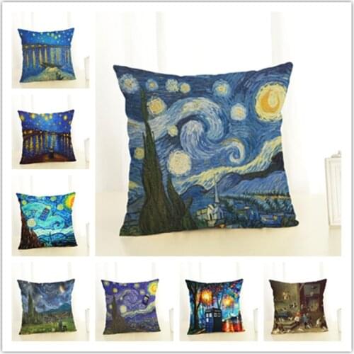 Van Gogh Oil Painting Style Cotton Linen Cushion 45x45cm Pillow For Sofa Car Chair Gift